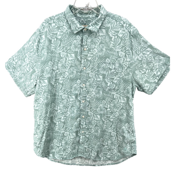Tommy Bahama Shirt Mens Sz XL Green Jacquard Short Sleeve Button-Up‎ Tencel Cool - Picture 1 of 13